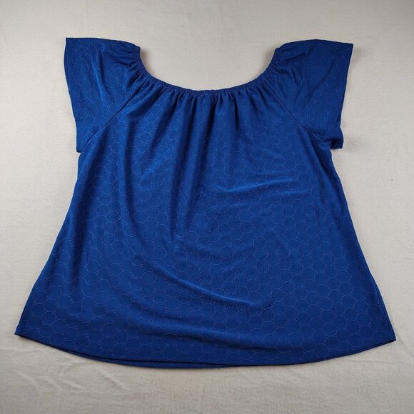 Kim and Cami Blue Embroidered Puff Cap Sleeve Shirt Sz L - Picture 2 of 8